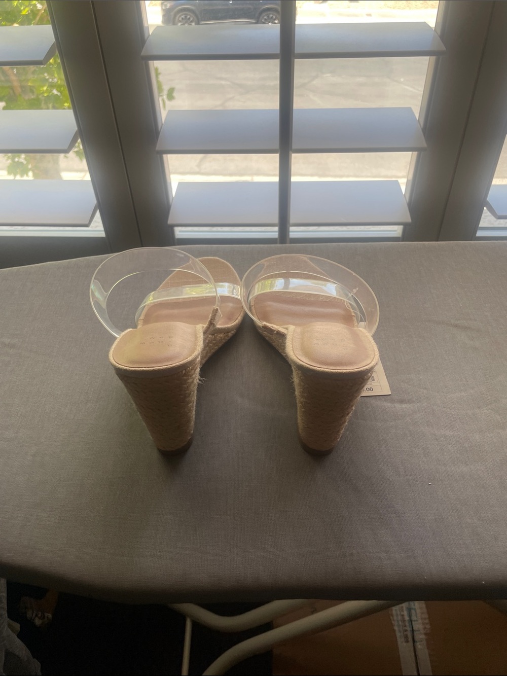 a new day Beige Espadrille Wedges with Clear Double Straps Size 8.5 - Picture 3 of 9
